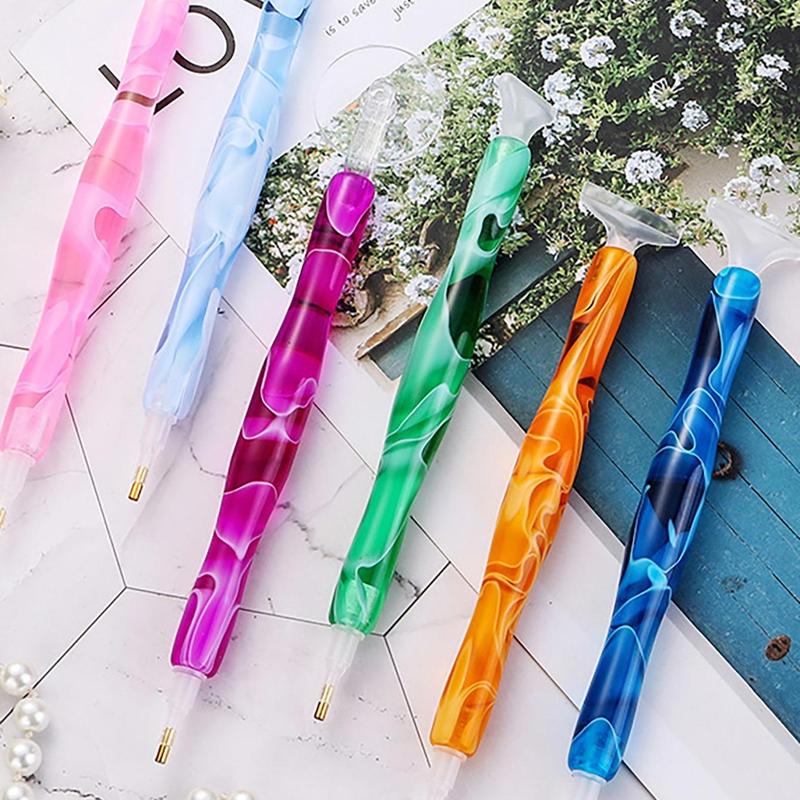 Random Color Diamond Painting Pen Set, 6 Counts set Including 5 Counts Pen Tip & 1 Count Diamond Dot Drill Pen, DIY Diamond Painting Tool Kit