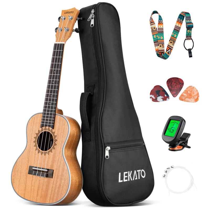 LEKATO Ukulele Concert Mahogany 23 inch Ukelele Bundle for Beginners Adults Professional Nylon String Wooden Hawaiian Starter Uke Kit