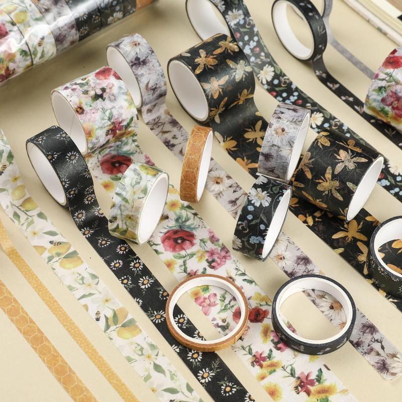 Decorative Paper Tapes, 10pcs set Floral Pattern Hand Ledger Material Stickers, For DIY Crafting Projects