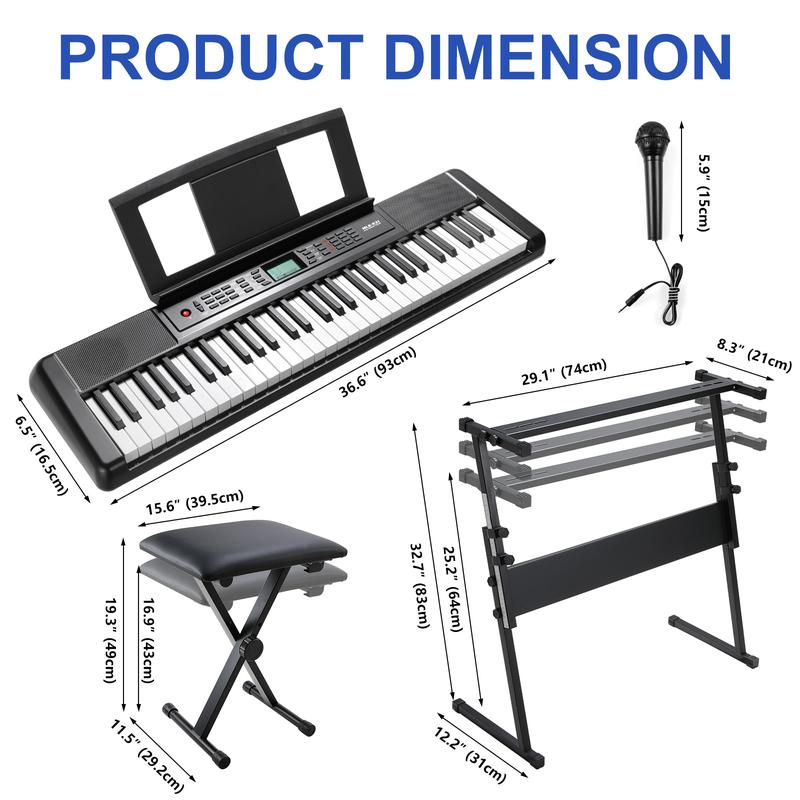 61-Key Piano Keyboard - Electric Keyboard Piano Kit with Stand, Foldable Bench, Holder, Microphone, LCD Screen, and Dual Speakers - Ideal for Beginners and Masters, Kids and Adults,Ideal Gift for Christmas and Thanksgiving