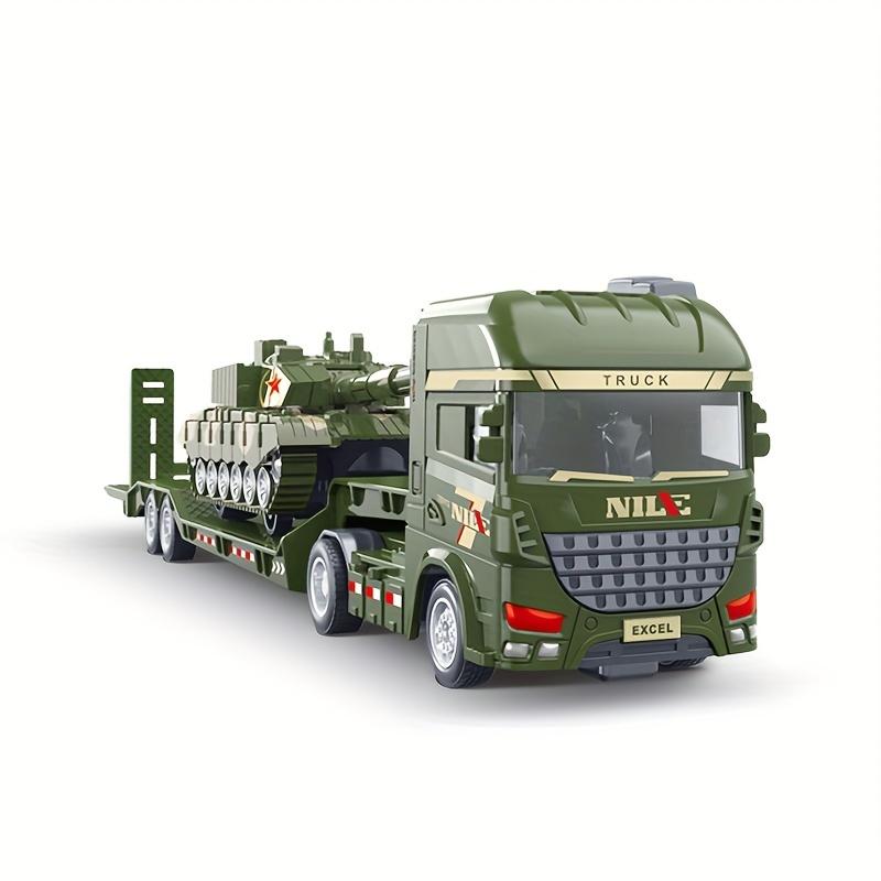 2 Large Inertia Toy Trucks Set - Manual Push Power, Excavator, Military Tank, Educational Engineering Playset with Transport Trailers for Kids Aged 3-6 Years, Develops Fine Motor Skills, Encourages Imaginative Play and Learning