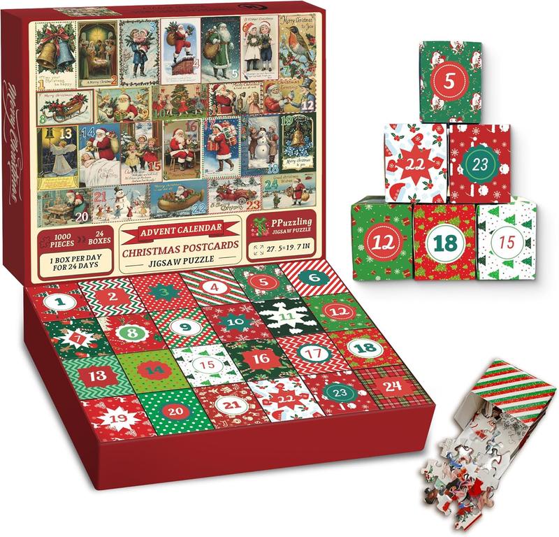 Puzzle Advent Calendar 2024,1000 Piece Puzzle for Adults Christmas Advent Calendar, 24 Days Christmas Countdown Jigsaw Puzzles Holiday Family Game Gifts