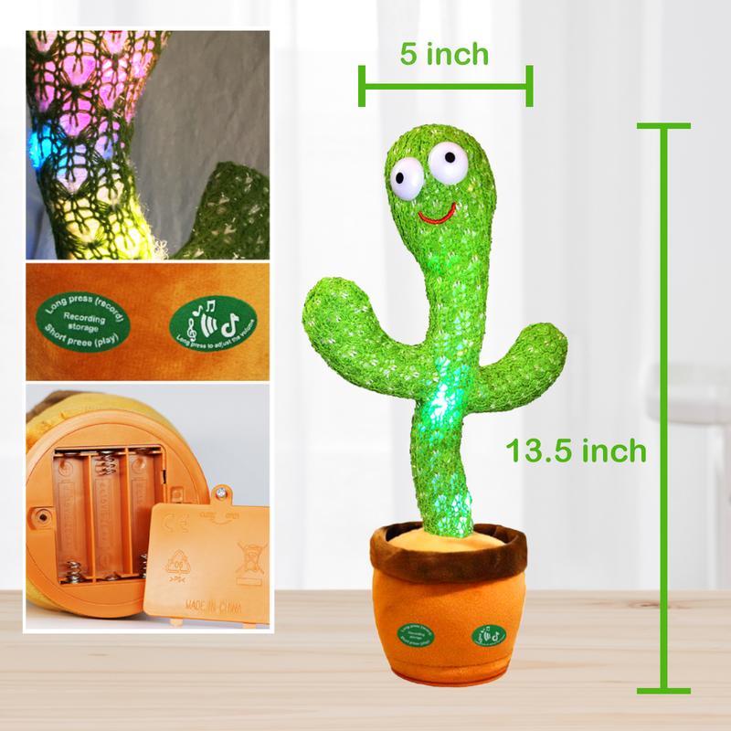 Pbooo Dancing Cactus Mimicking Toy,Talking Repeat Singing Sunny Cactus Toy 120 Pcs Songs for boys and girls gift 15S Record Your Sound Sing+Dancing+Recording+LED Christmas gift toys