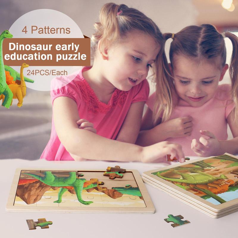 Dinosaur Pattern Wooden Jigsaw Puzzle (4pcs set), Educational Puzzle Toy for Kids, Preschool Early Learning Puzzle Game for Children