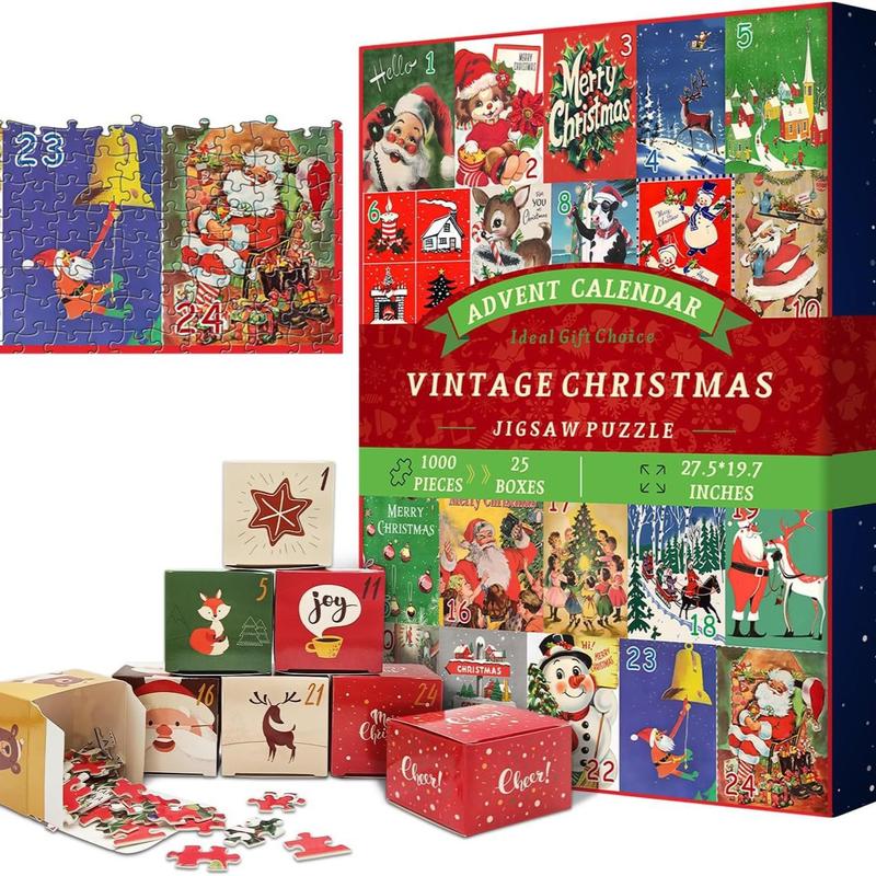 Puzzle Advent Calendar 2024,1000 Piece Puzzle for Adults Christmas Advent Calendar, 24 Days Christmas Countdown Jigsaw Puzzles Holiday Family Game Gifts