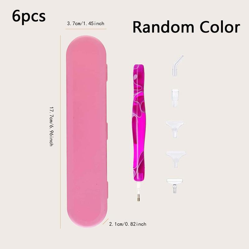 Random Color Diamond Painting Pen Set, 6 Counts set Including 5 Counts Pen Tip & 1 Count Diamond Dot Drill Pen, DIY Diamond Painting Tool Kit