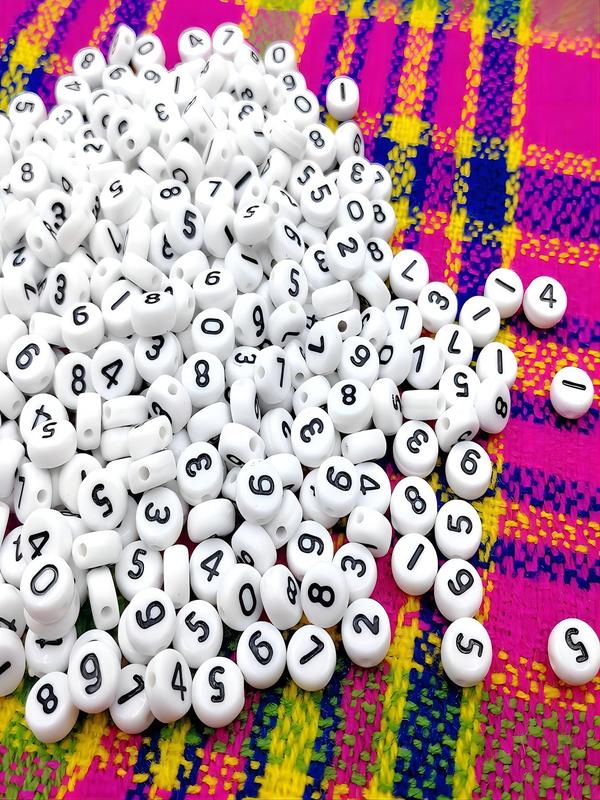 1000pcs set Number Pattern Acrylic Bead for Bracelet Making Kit, 2024 Trendy Matching Round Number Bead, Diy Jewelry Accessories for Bracelet Necklace Key Chain