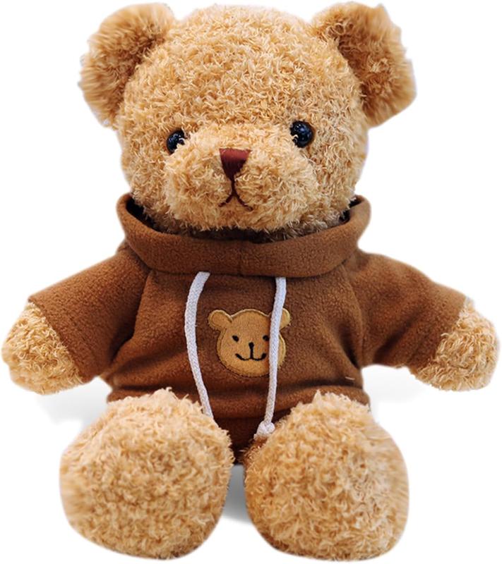 Teddy Bear Stuffed Animal Cute Brown Hoodie Bear Plush Toys Gifts for Kids 11.8 Inches Christmas thanksgiving gift for kids girls boys