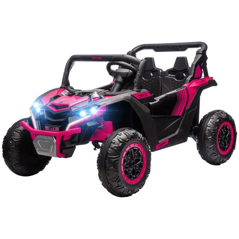 24V 7AH Ride on UTV, 2 Seater 4MPH Kids Electric Car Ride on Battery Powered Toy with 4 Shock Absorbers, Music Horn and LED Lights, for Toddlers 3-8 Years, Pink