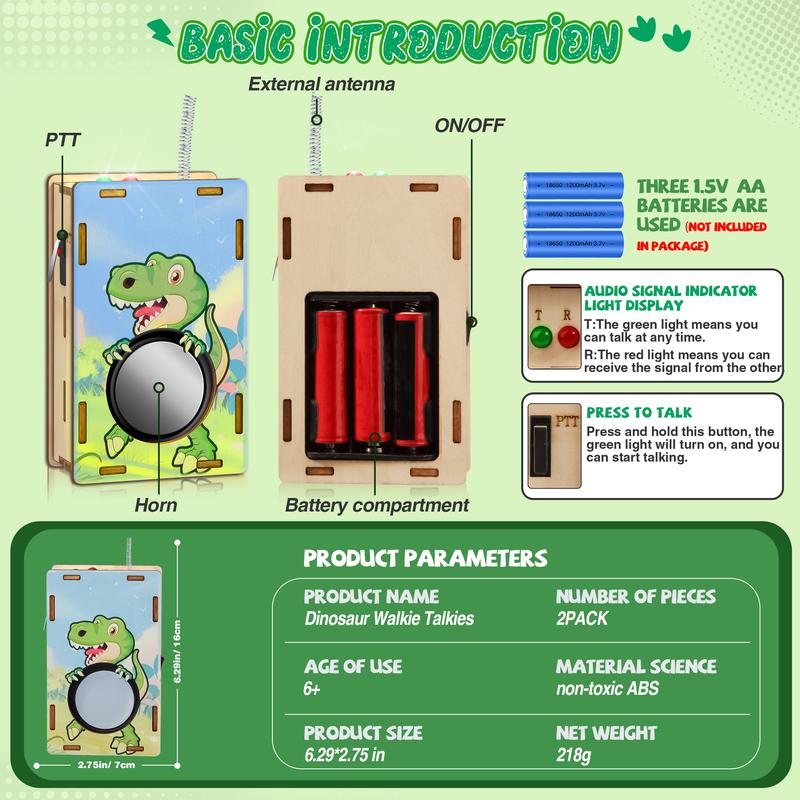 TOKMOC Dinosaur STEM Science Kits walkie talkie 2 Pack Set,DIY Snap Projects Wooden Puzzle walkie talkie Building kits,Wooden Model Set,suitable for indoor and outdoor interactive toys and Birthday Gift Hobbies For aged 12 and above,Stress relief toy