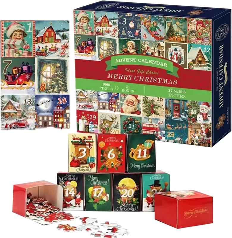 Puzzle Advent Calendar 2024,1000 Piece Puzzle for Adults Christmas Advent Calendar, 24 Days Christmas Countdown Jigsaw Puzzles Holiday Family Game Gifts