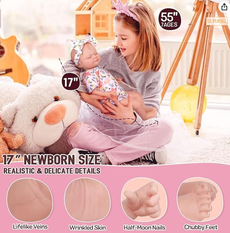 BABESIDE Lifelike Reborn Baby Dolls - Skylar, 17-Inch Baby Feeling Realistic-Newborn Baby Dolls Cute Smile Real Life Baby Dolls Sleeping Girl with Gift Box for Kids Age 3 +