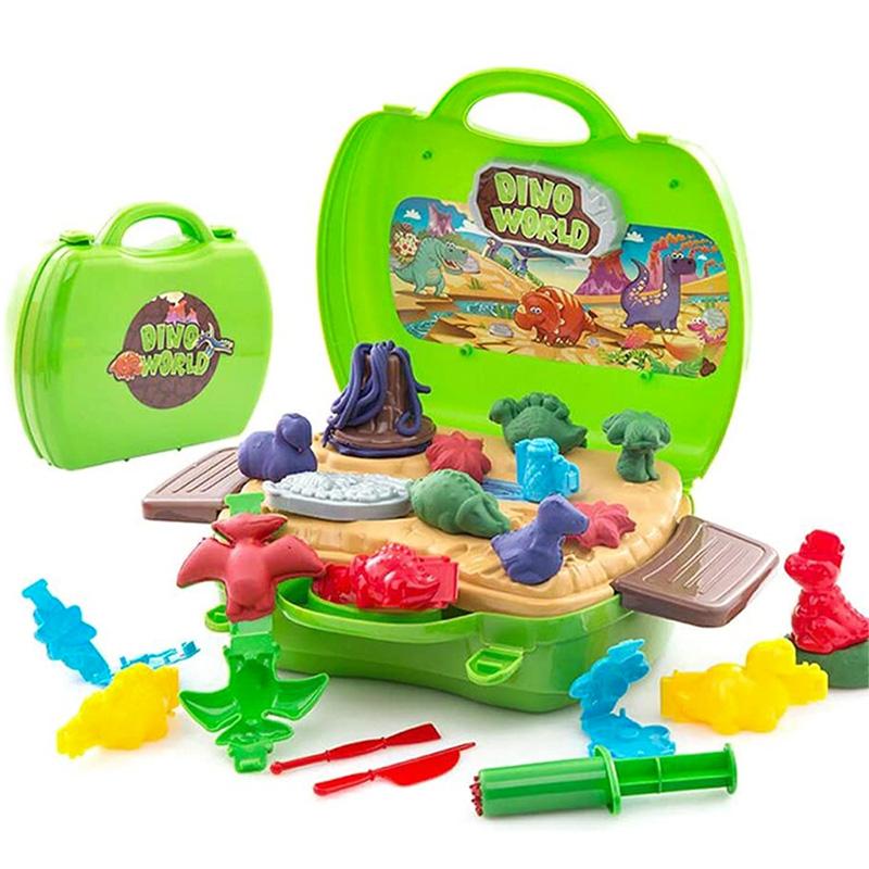 Crelloci Dinosaur Color Dough Set, 37 Pieces Dinosaur Themed Play Dough Set with Dough and Molds in Portable Box Ultra Light air dry Play Doh Play-Doh