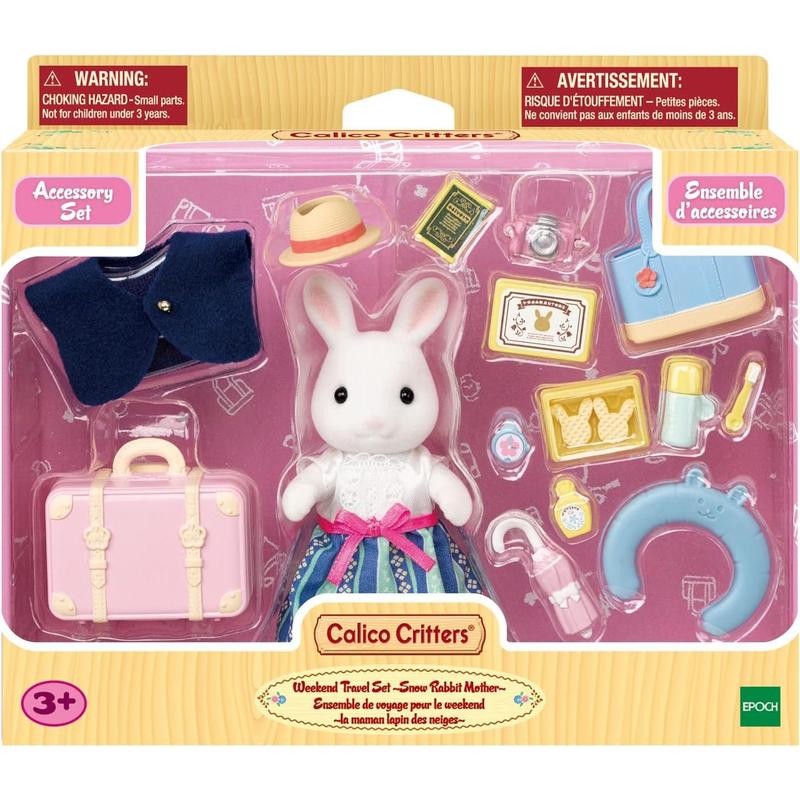 Calico Critters Snow Rabbit Mother's Weekend Travel Set, Dollhouse Playset with Figure and Accessories