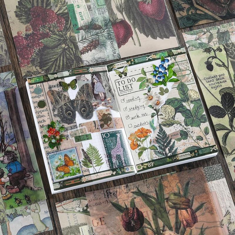 Scrapbooking Supplies Kit, Vintage Aesthetic Scrapbook Kit, Junk Journal Supplies with Scrapbooking Paper A6 Grid Notebook, Journaling Supplies, Birthday Craft Gift for Adult Teen Girl , Botanical