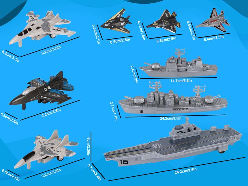 Aircraft carriers, military naval vessels, army fighter jets, jet toys, small model planes, submarines, toy sets suitable for kids