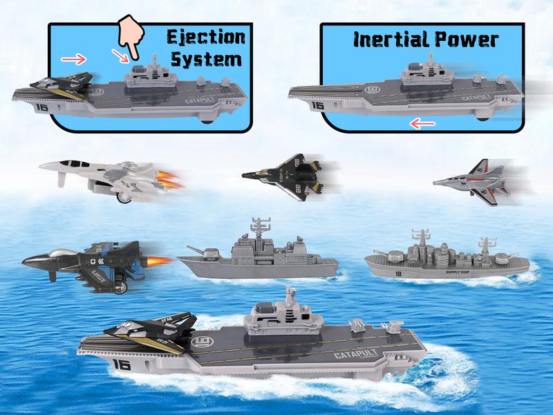 Aircraft carriers, military naval vessels, army fighter jets, jet toys, small model planes, submarines, toy sets suitable for kids