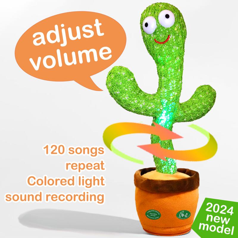 Pbooo Dancing Cactus Mimicking Toy,Talking Repeat Singing Sunny Cactus Toy 120 Pcs Songs for boys and girls gift 15S Record Your Sound Sing+Dancing+Recording+LED Christmas gift toys