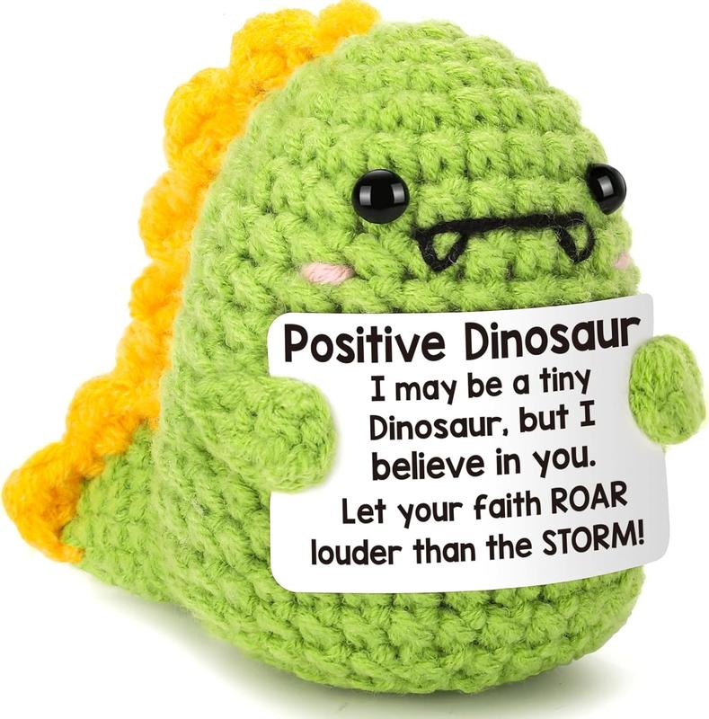 Mini Inspirational Positive Crochet Animals Dinosaur Emotional Uplifting Coworker Sister Brother Support Gift Cute Dino Christmas Stocking Stuffer for Friend Daughter Son Small Birthday Gifts