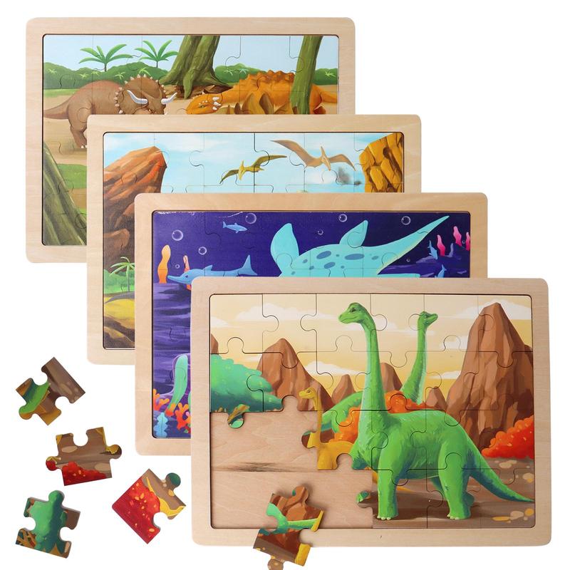 Dinosaur Pattern Wooden Jigsaw Puzzle (4pcs set), Educational Puzzle Toy for Kids, Preschool Early Learning Puzzle Game for Children