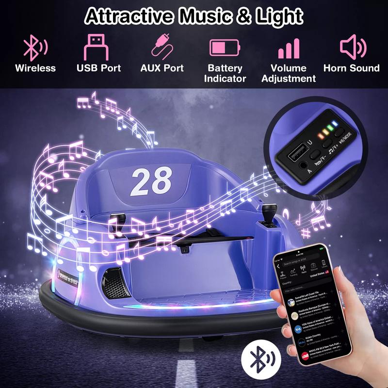 Kids Ride on Bumper Car, 12V  Electric Bumping Car w  Remote Control, Wireless Connection, Flashing Lights, Music, Sounds & 360 Degree Spin, Baby Riding Bumping Toy, Gift for Toddlers 18+ Months Old