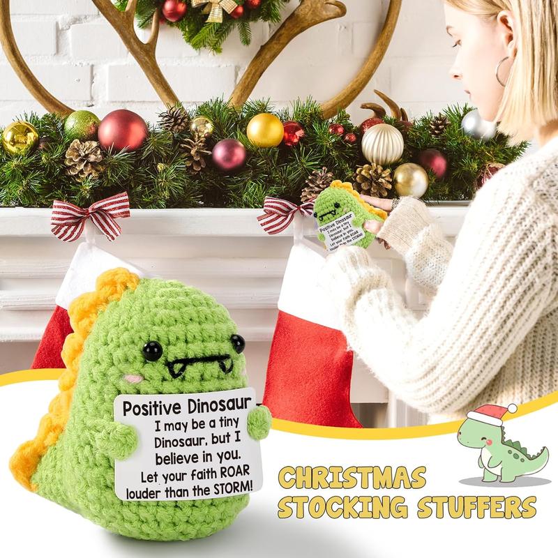 Mini Inspirational Positive Crochet Animals Dinosaur Emotional Uplifting Coworker Sister Brother Support Gift Cute Dino Christmas Stocking Stuffer for Friend Daughter Son Small Birthday Gifts