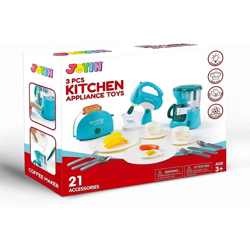 Christmas 2024 Gifts Pretend Kitchen Toys, Play Kitchen Accessories Set for Kids, Coffee Maker, Mixer, Toaster with Realistic Lights& Sounds, Kitchen Appliances Toys, Birthday Gift for Kids