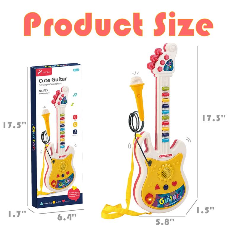 Kids Guitar Toy, Guitar and Microphone Set with Music & Colorful Light, Instruments Educational Toys for 3-7 Year Old,Christmas Birthdays Gift