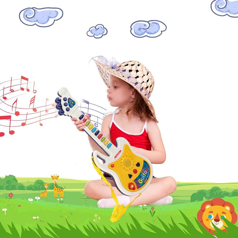 Kids Guitar Toy, Guitar and Microphone Set with Music & Colorful Light, Instruments Educational Toys for 3-7 Year Old,Christmas Birthdays Gift