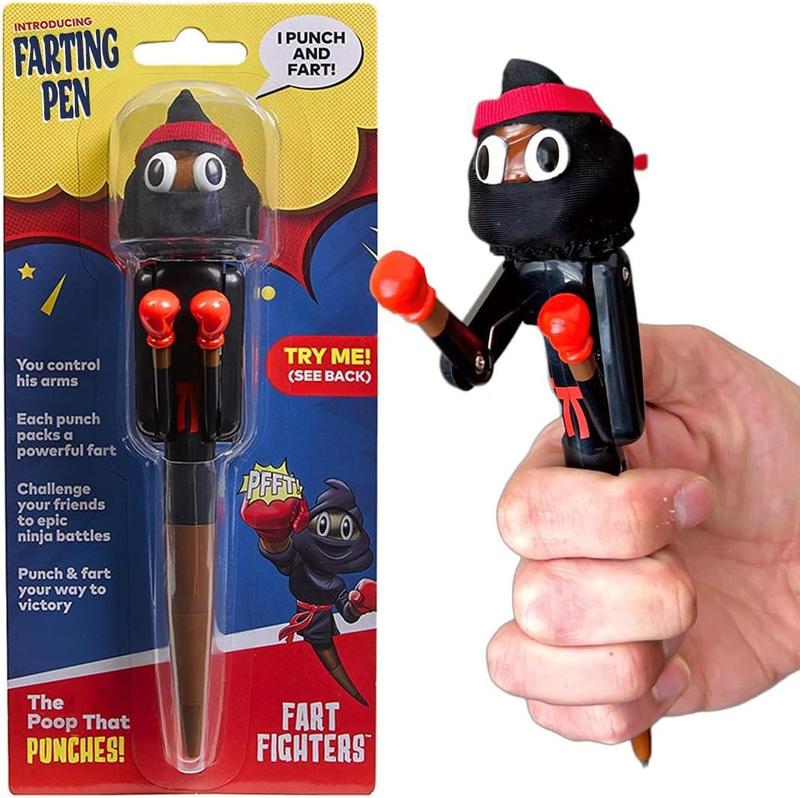 Poop Farting Pen with Punching Arms - Great Stocking Stuffers for Kids - Silly Gifts & Awesome Funny Gifts for Teens - Fun Boxer Gifts for Boys & Girls - Poop Pen That Farts (Ninja)