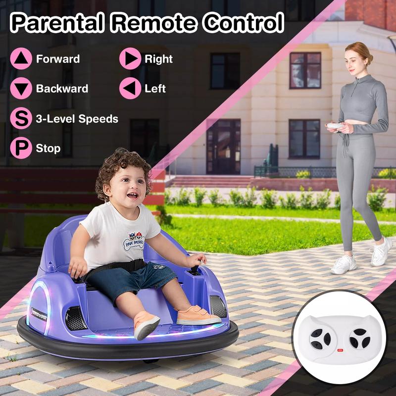 Kids Ride on Bumper Car, 12V  Electric Bumping Car w  Remote Control, Wireless Connection, Flashing Lights, Music, Sounds & 360 Degree Spin, Baby Riding Bumping Toy, Gift for Toddlers 18+ Months Old