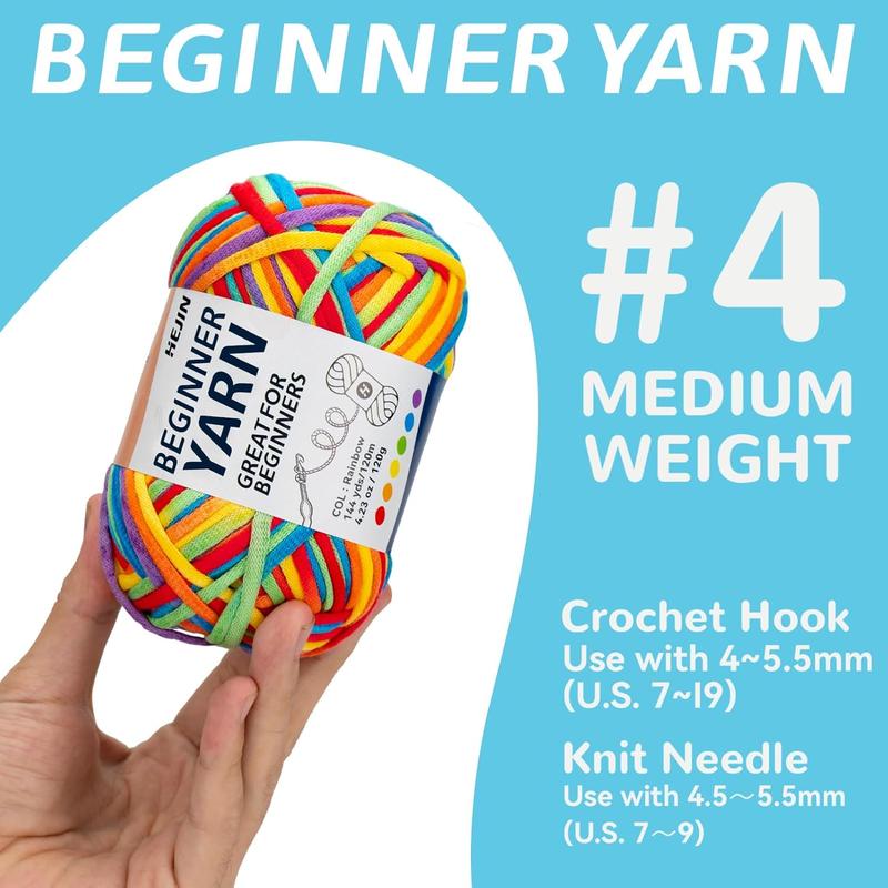 120g Blue Yarn for Crocheting and Knitting; Rainbow Yarn for Beginners with Easy-to-See Stitches;Worsted-Weight Medium #4;Yarn for Beginners Crochet Kit Making