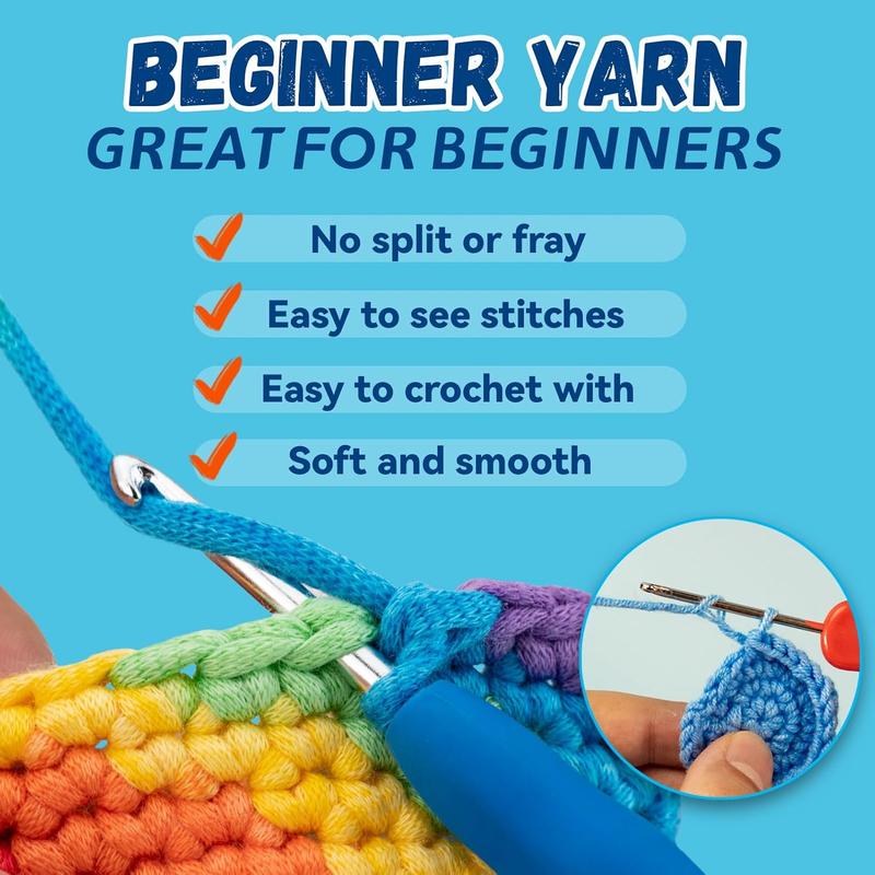 120g Blue Yarn for Crocheting and Knitting; Rainbow Yarn for Beginners with Easy-to-See Stitches;Worsted-Weight Medium #4;Yarn for Beginners Crochet Kit Making