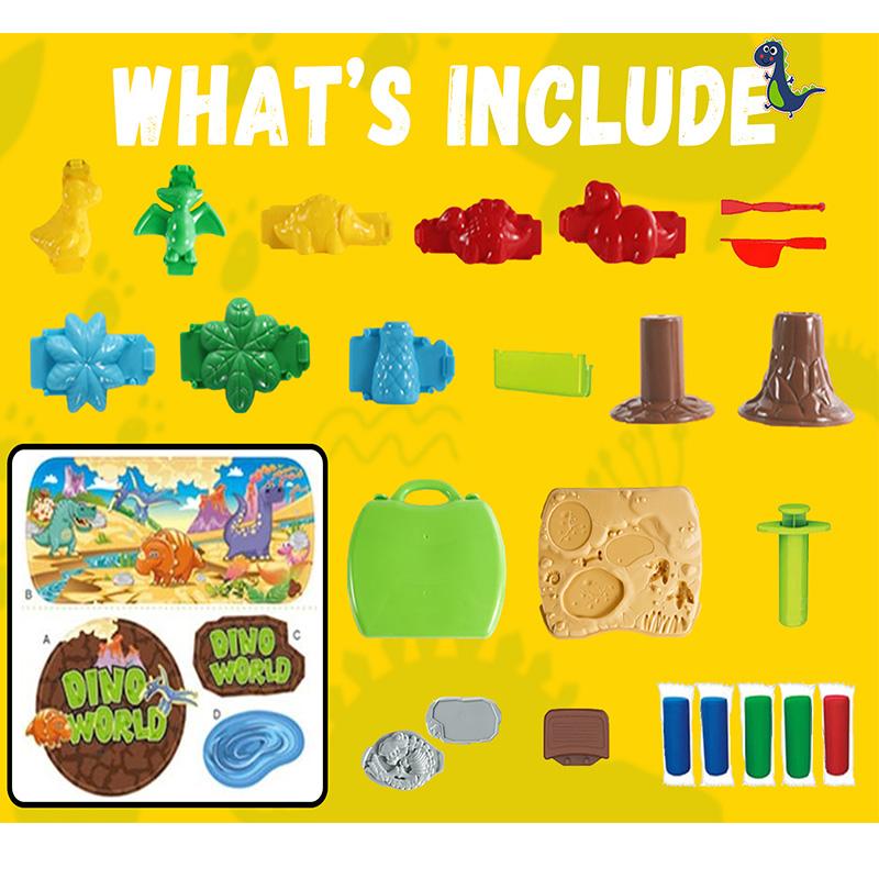 Crelloci Dinosaur Color Dough Set, 37 Pieces Dinosaur Themed Play Dough Set with Dough and Molds in Portable Box Ultra Light air dry Play Doh Play-Doh