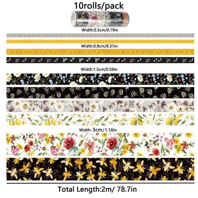 Decorative Paper Tapes, 10pcs set Floral Pattern Hand Ledger Material Stickers, For DIY Crafting Projects