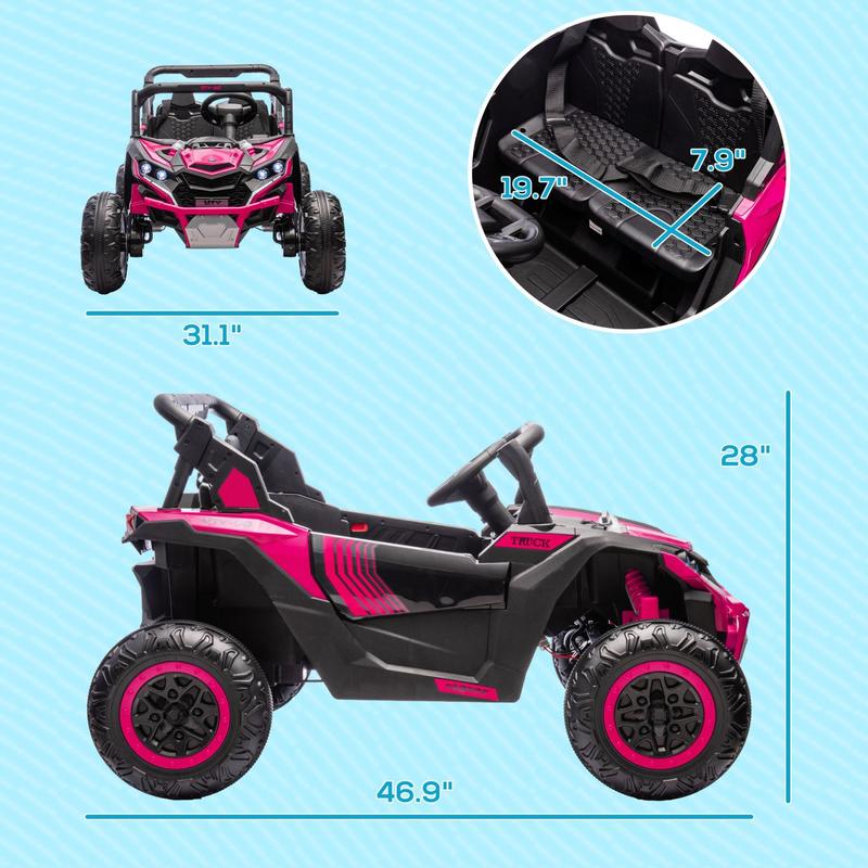 24V 7AH Ride on UTV, 2 Seater 4MPH Kids Electric Car Ride on Battery Powered Toy with 4 Shock Absorbers, Music Horn and LED Lights, for Toddlers 3-8 Years, Pink