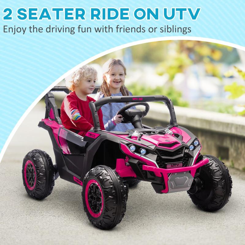 24V 7AH Ride on UTV, 2 Seater 4MPH Kids Electric Car Ride on Battery Powered Toy with 4 Shock Absorbers, Music Horn and LED Lights, for Toddlers 3-8 Years, Pink