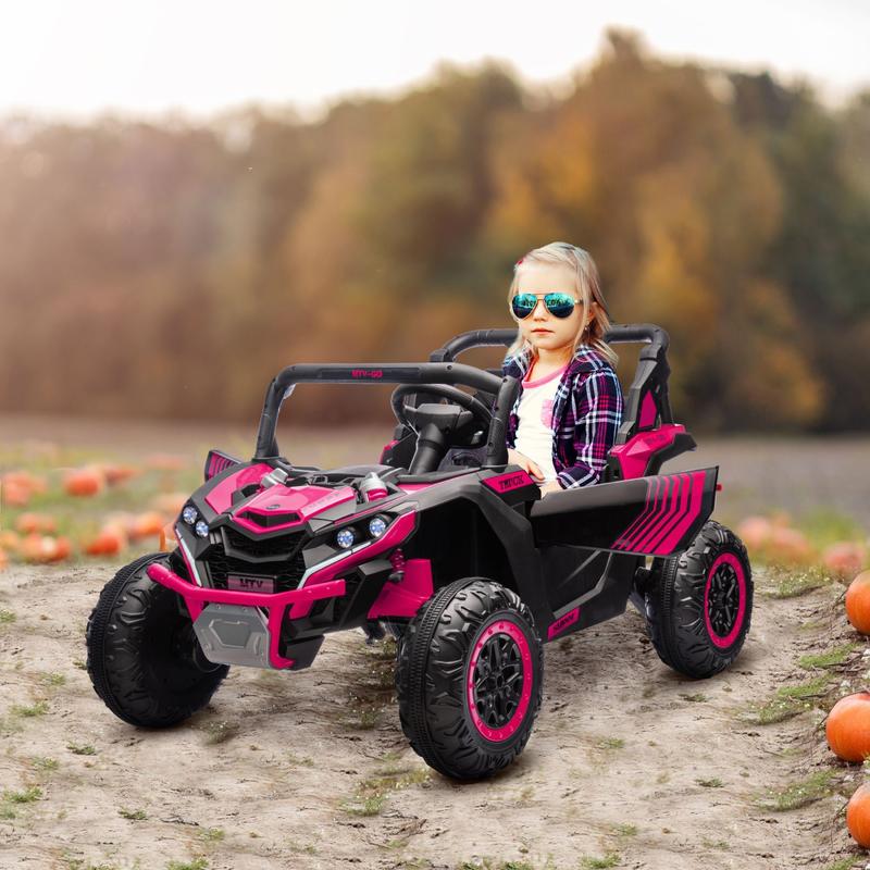 24V 7AH Ride on UTV, 2 Seater 4MPH Kids Electric Car Ride on Battery Powered Toy with 4 Shock Absorbers, Music Horn and LED Lights, for Toddlers 3-8 Years, Pink