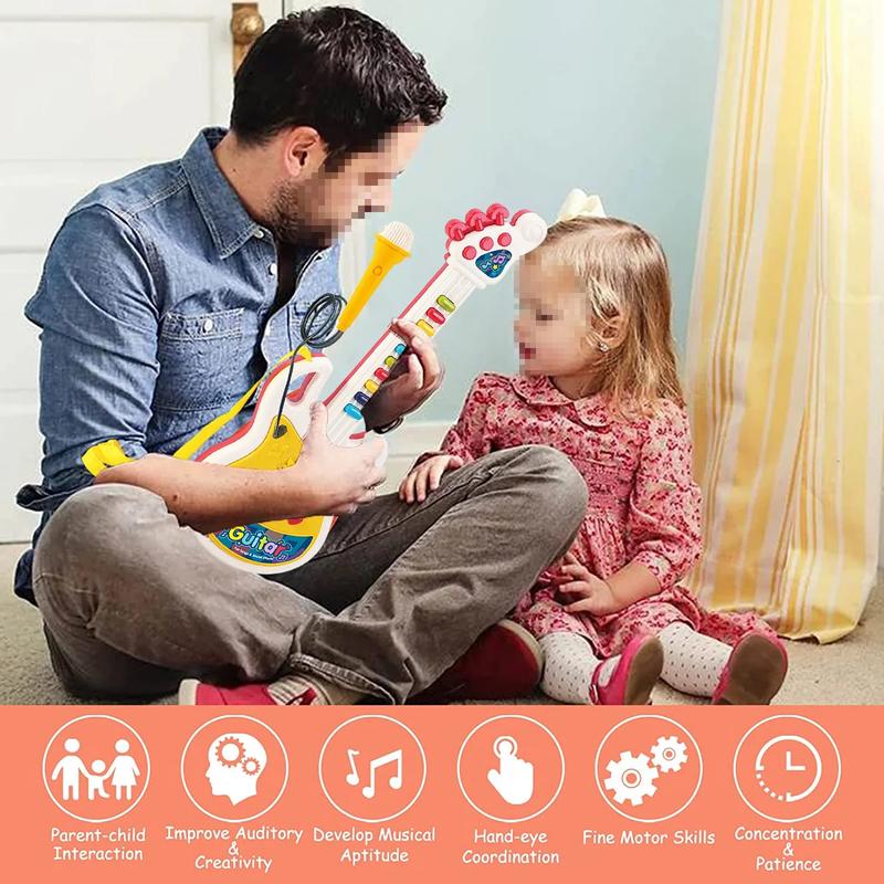 Kids Guitar Toy, Guitar and Microphone Set with Music & Colorful Light, Instruments Educational Toys for 3-7 Year Old,Christmas Birthdays Gift