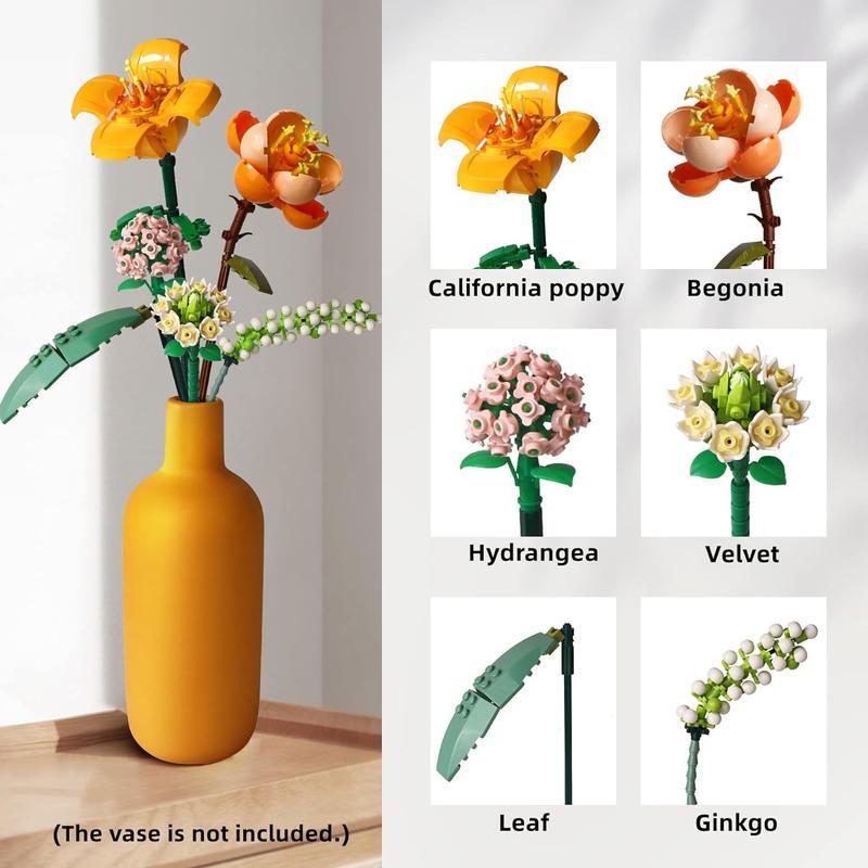 Mini Flower Bouquet Building Sets, Artificial Flowers Toy, DIY Unique Decoration Home, Botanical Collection for Ages 8-12 yrs Old Girl for Gift