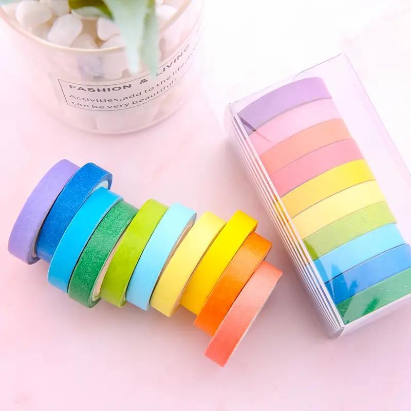 Colored Washi Tape Set (10pcs), Decorative Sticker For Gift Box Wrapping, Journaling & Scrapbook