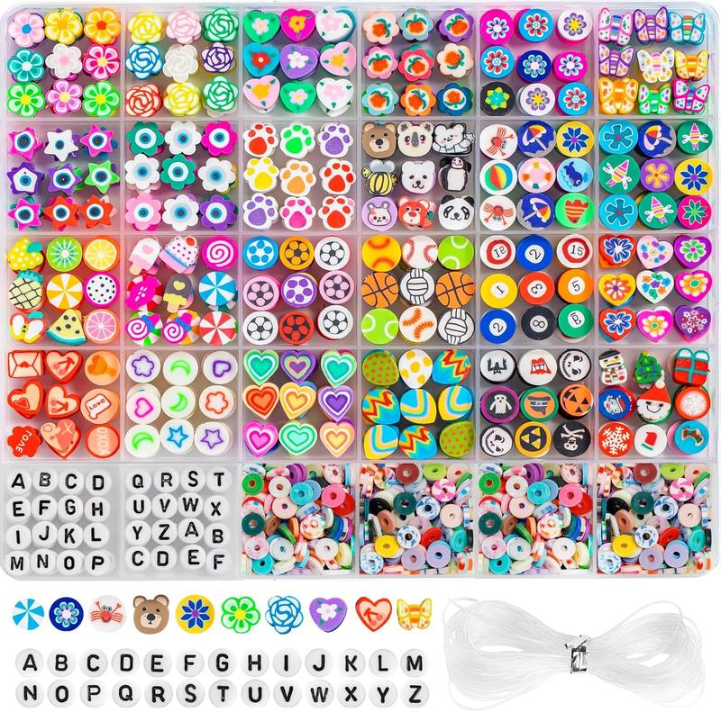 1000Pcs Polymer Clay Beads Bracelets Making kit, 24 Style Cute Fun Beads Friendship Bracelet Making kit with Letter Beads Charms Beads for