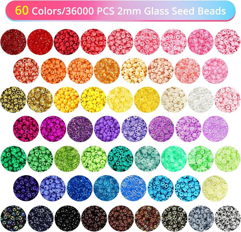 Funtopia 36600 Counts Glass Beads for Jewelry Making beaded embroidery, 60 Colors 36600 Counts+ Small Seed Beads for Bracelets Making, 2mm Tiny Beads with 3 Storage Box, Letter Beads & Evil Eye Beads, DIY Art Craft Kit for Girls Women