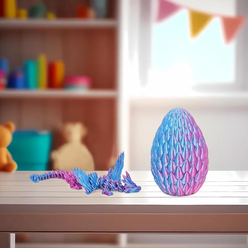 3D Printed Dragon Eggs with Articulated Fly Dragon Inside, Collectible Figurines Fidget Toy for Adults Kids Birthday Easter Christmas White Elephant Gifts for Friends Colleagues (Blue Pink)