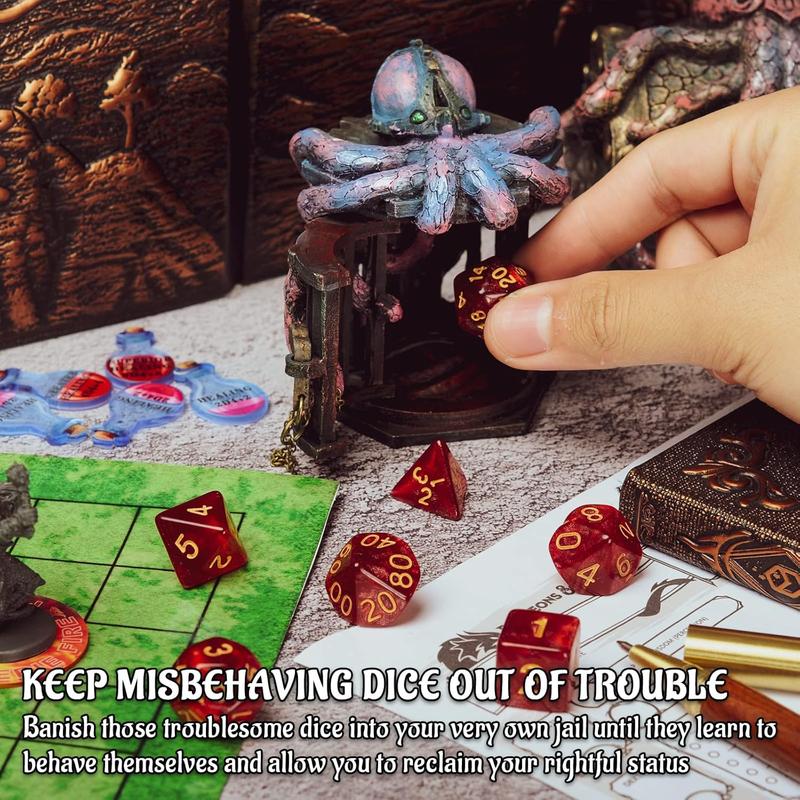 DND Steampunk Octopus Dice Jail Prison with Polyhedral Mystery Dice Set Resin Cage for Taming Your Unruly Dice (Dice Jail E)