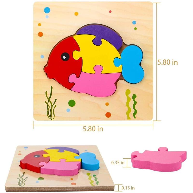 4 Pack Well-polished Wooden Puzzles Animals Jigsaw Puzzles Toys, Montessori Educational Toys Gifts for Kids