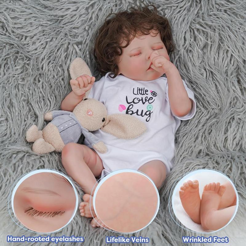 BABESIDE Reborn Baby Dolls - 17 Inch Baby Boy - Soft Body & Curls Realistic-Newborn Baby Dolls - Real Life Baby Dolls Cloth Body with Feeding Kit & Gift Box for Kids Age 3+