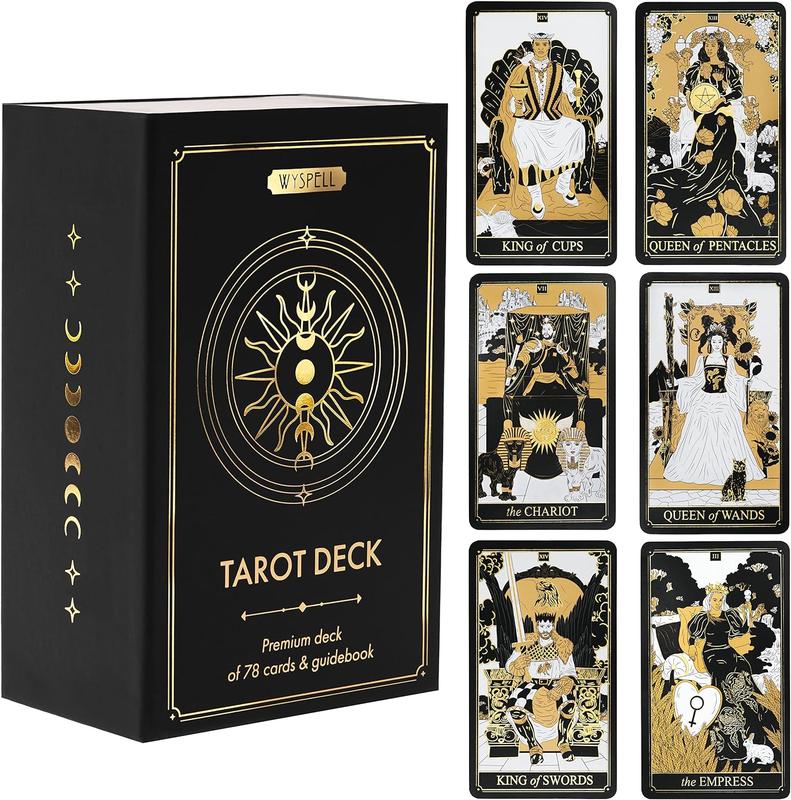 Wyspell Classic Tarot Cards with Guide Book - 78 Gold Tarot Cards for Beginners Tarot Cards Set - Black Tarot Decks with Guidebook - Original Tarot Cards Deck - Tarot Deck with Guidebook