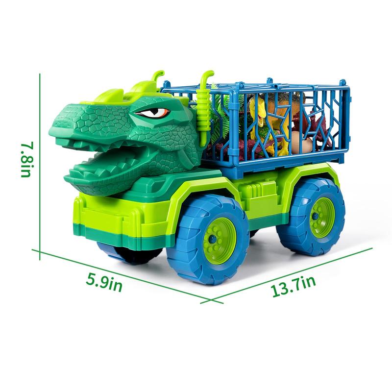 Dinosaur Truck Toys , Tyrannosaurus Transport Car Carrier Truck with 8 Dino Figures, Activity Play Mat, Dinosaur Eggs, Trees, Capture Jurassic Play Set for