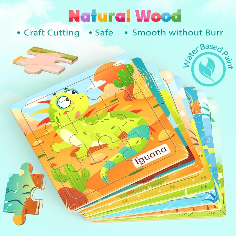 Wooden Puzzles for Toddlers, 8 Pack Animal Jigsaw Puzzles for Kids3-5, 9 count Preschool Learning Activities, Learning & Educational Toys, Gift for Boys, Girls